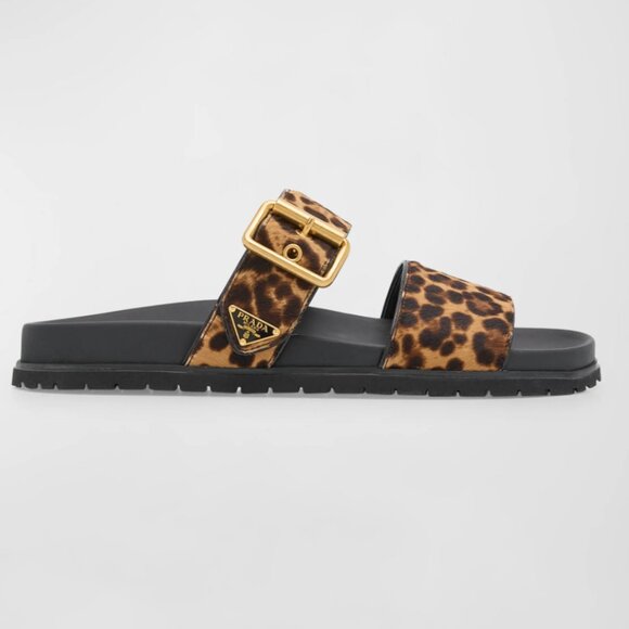 Prada Leopard Print Sandals with Gold Accents - Picture 1 of 4